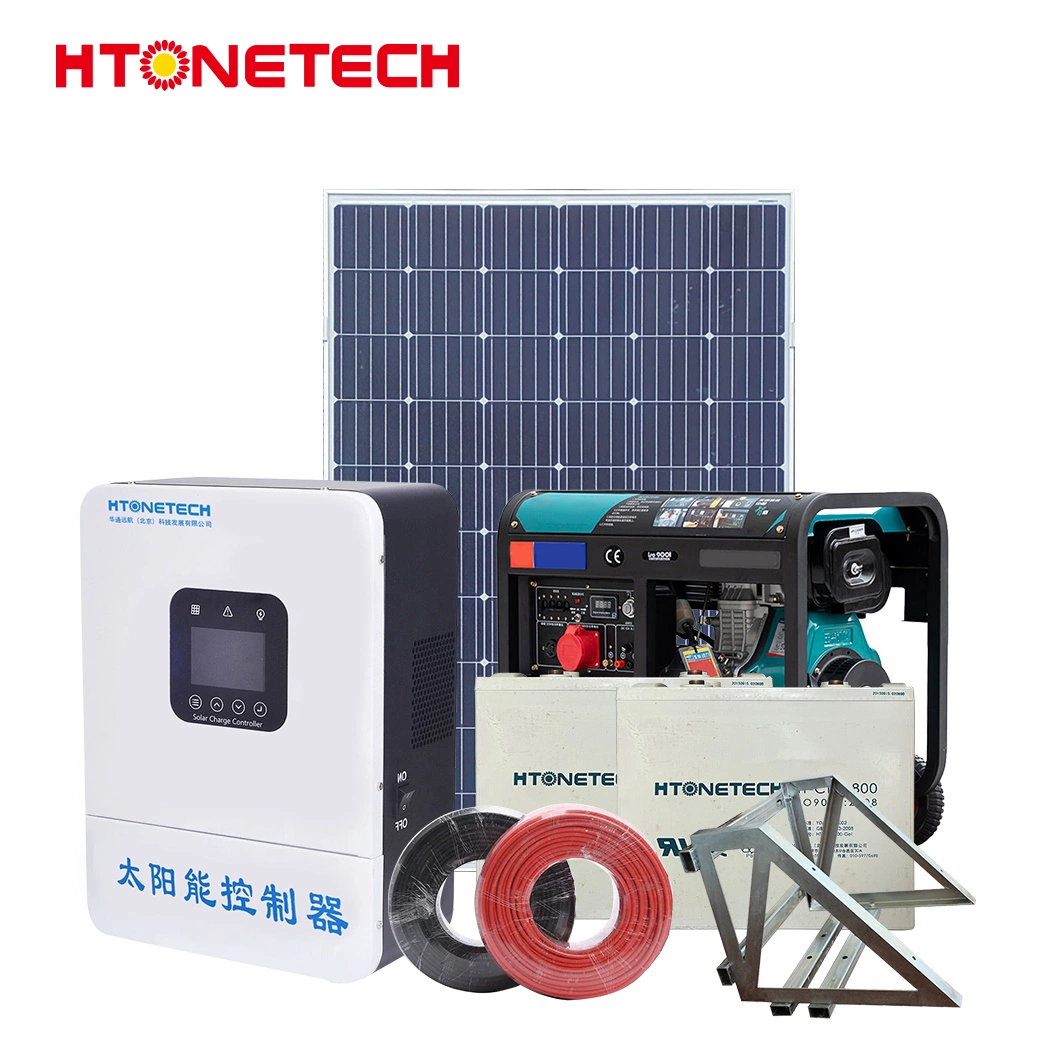 Htonetech off Grid Solar Power System Complete Kit 20kw China 90 Watt Monocrystalline Solar Panel PV Portable 8.5 kVA Diesel Generator 15000 Watt Solar System