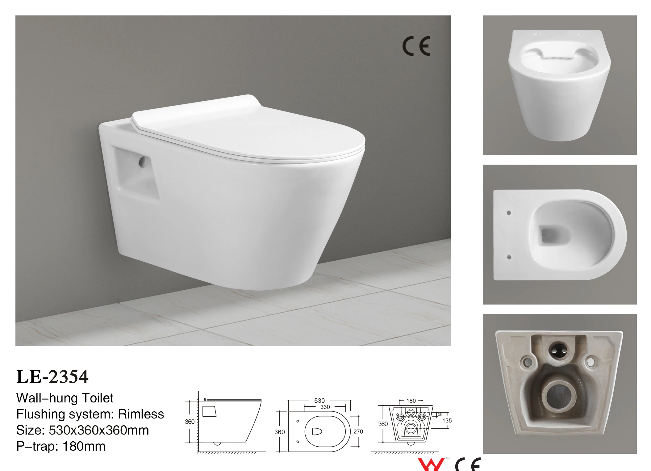 Design em cerâmica, sanitários pretos coloridos Rimless tornado Flush Wall Hung WC 2353-Oi