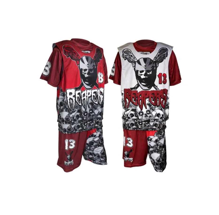 Custom réversible Aucun MOQ Logo personnalisé impression par sublimation Mesh La pratique des hommes jeunes Pinnies crosse ensemble uniforme de Jersey d'usure de la crosse