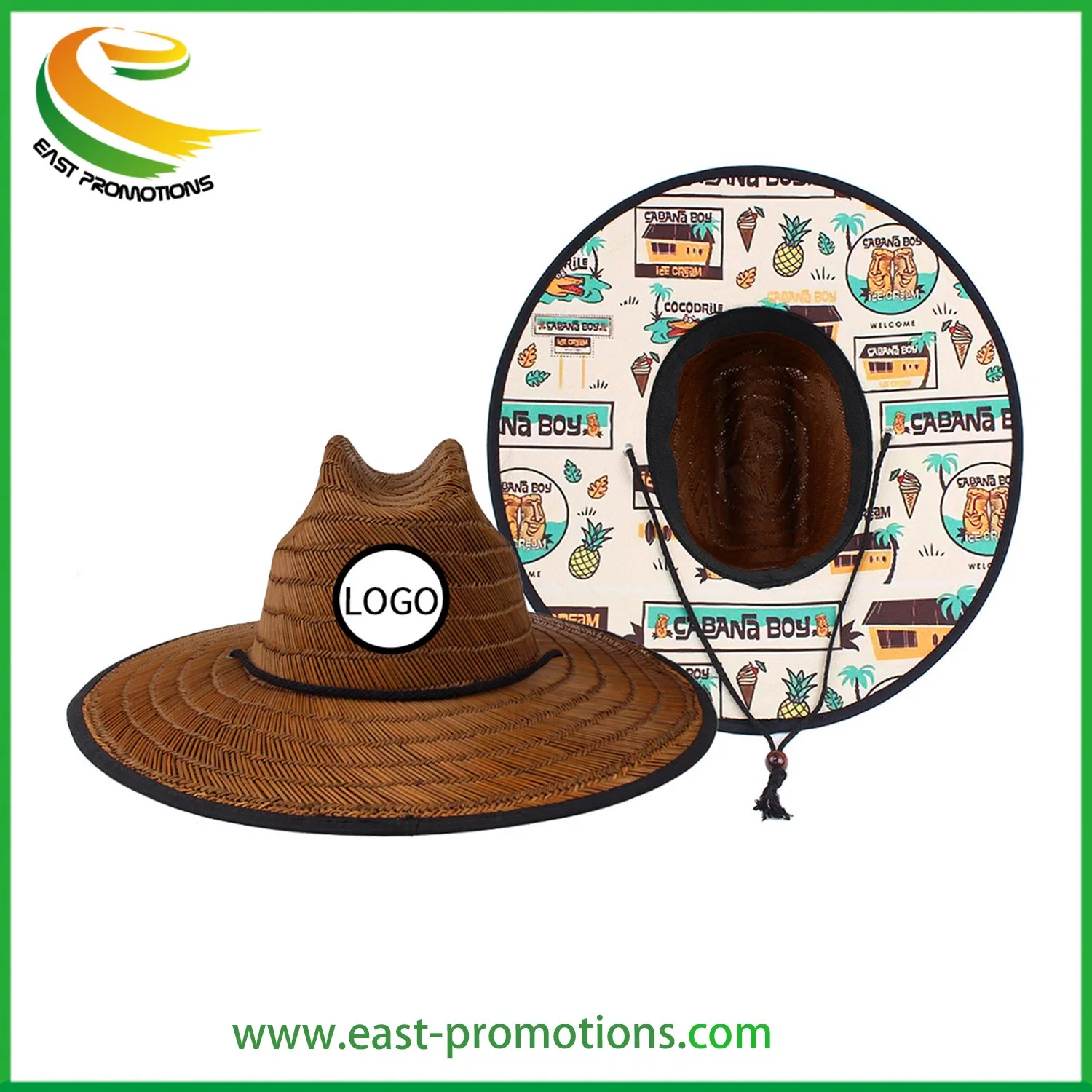 Wholesale/Supplier Summer Unisex Adults Wide Brim Natural Lifeguard Straw Hat with Custom Patch Logo