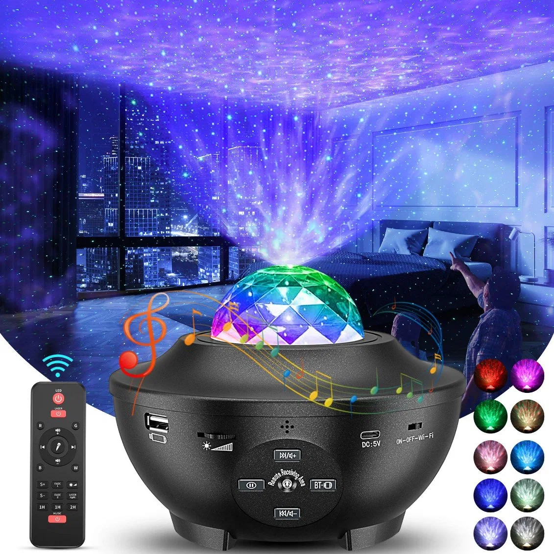 Goldmore2 Galaxy Projector with Remote Control LED Night Lamp Speaker