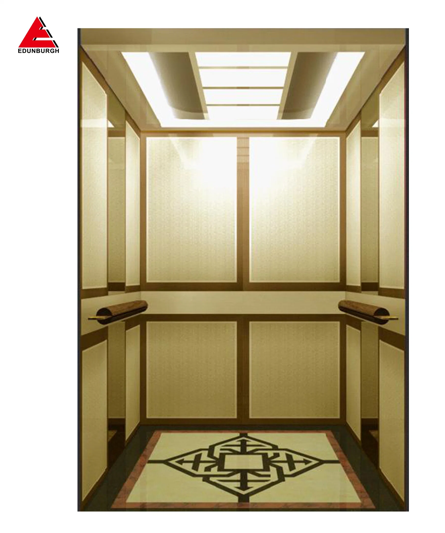 Edunburgh Luxury Type, Golden Color Etched Elevator Cabin Design for High-End Projects