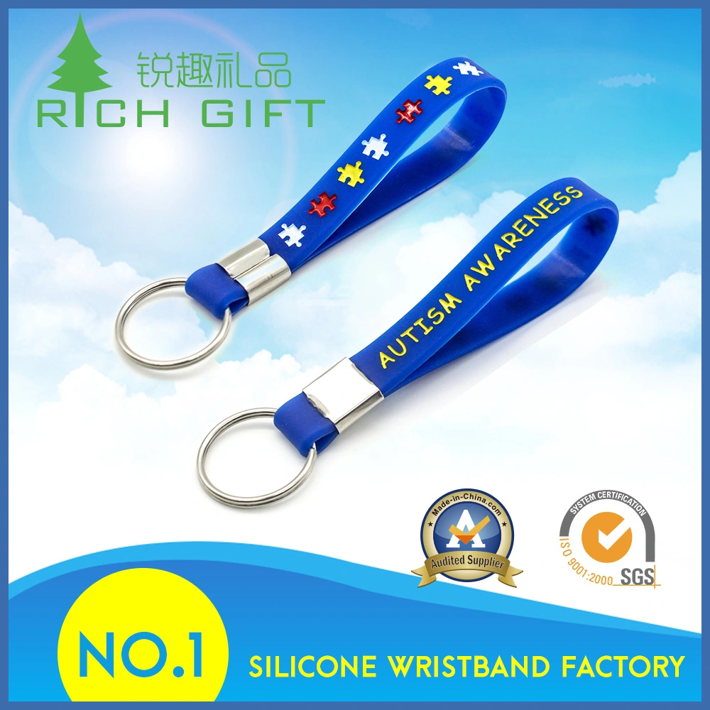 Souvenir Custom Silicone Wristband Keychains/ Keyrings with Designed Logo