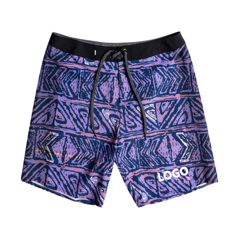 Wholesale/Supplier Leaves Print Hawaiian Blue Long Men Swim Trunks Board Shorts Clothing with Zipper Pockets