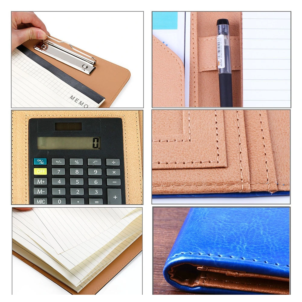 Hot Sale A4 Faux Leather Clipboard Compendium Folder with Calculator