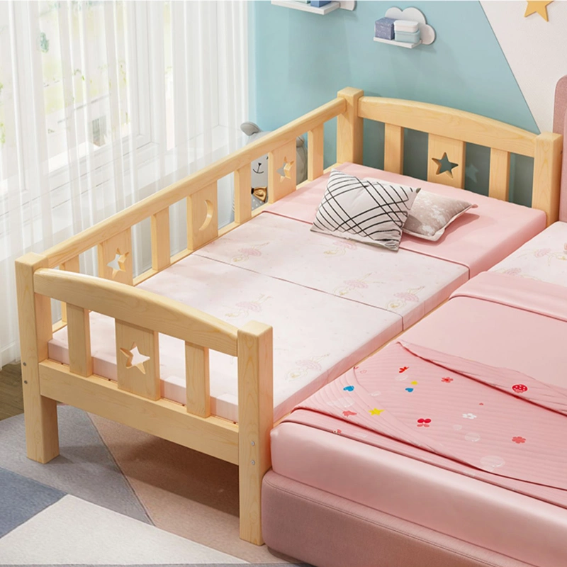 Modern Single Size Children's Bed Bedroom Furniture Wooden Baby's Crib with Barriers Kids Bed