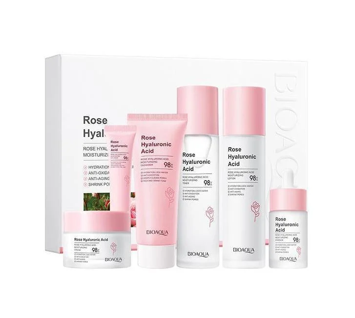 Hyaluronic Acid Skin Care Gift Set Rose Skin Care 6-Piece Set Facial Cleanser Toner Face Cream Serum Lotion Eye Cream