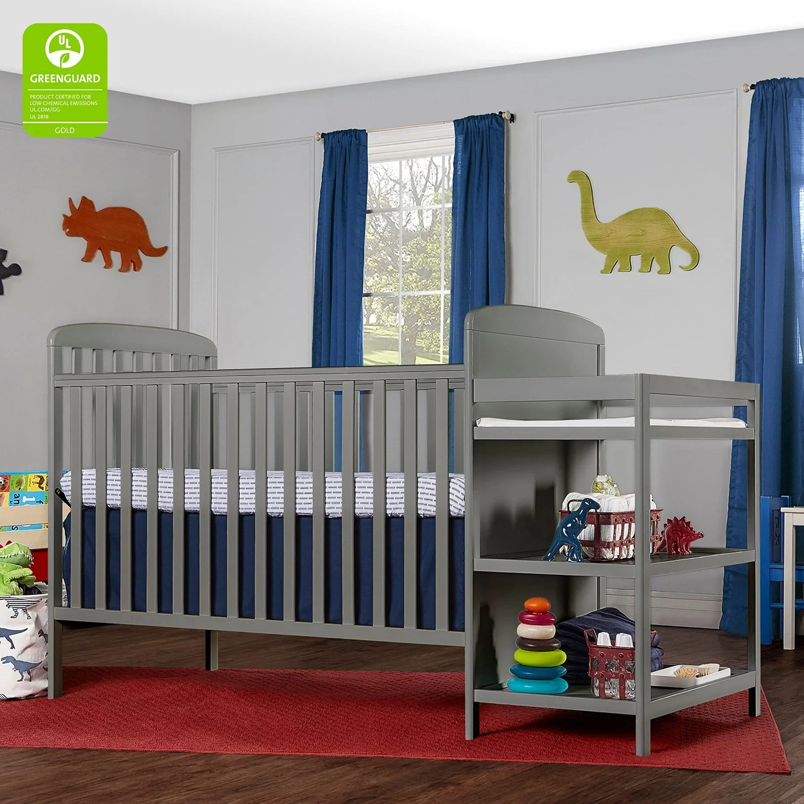 Crib Combo Steel Grey Greenguard Gold Certified Non-Toxic Finishes Changing Pad