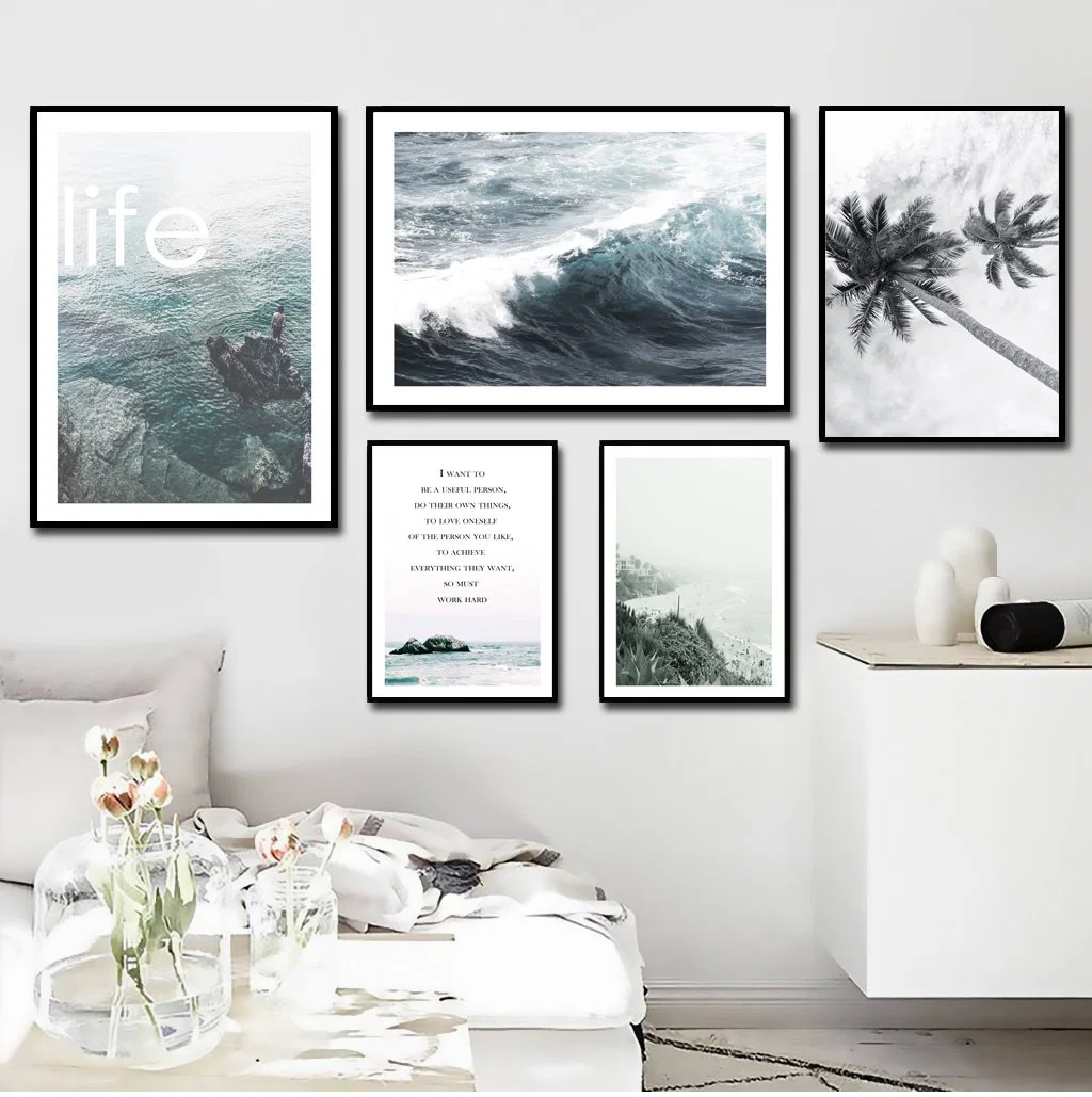 Nordic Landscape Abstract Living Room Blue Seascape Art Wall Picture Print Painting