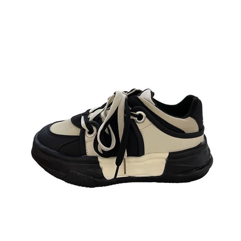 Microfibra de cuero Moda transpirable Lace-up Mujer causal Plataforma Zapatillas de sneakers