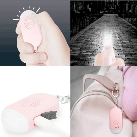 USB Rechargeable Waterproof LED Flashlight Personal Alarm Keychain