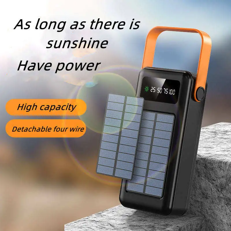 Li-Polymer Battery Travel Powerbank Rechargeable Solar 40000 Detachable One Drag Four Lines for Smart Phone