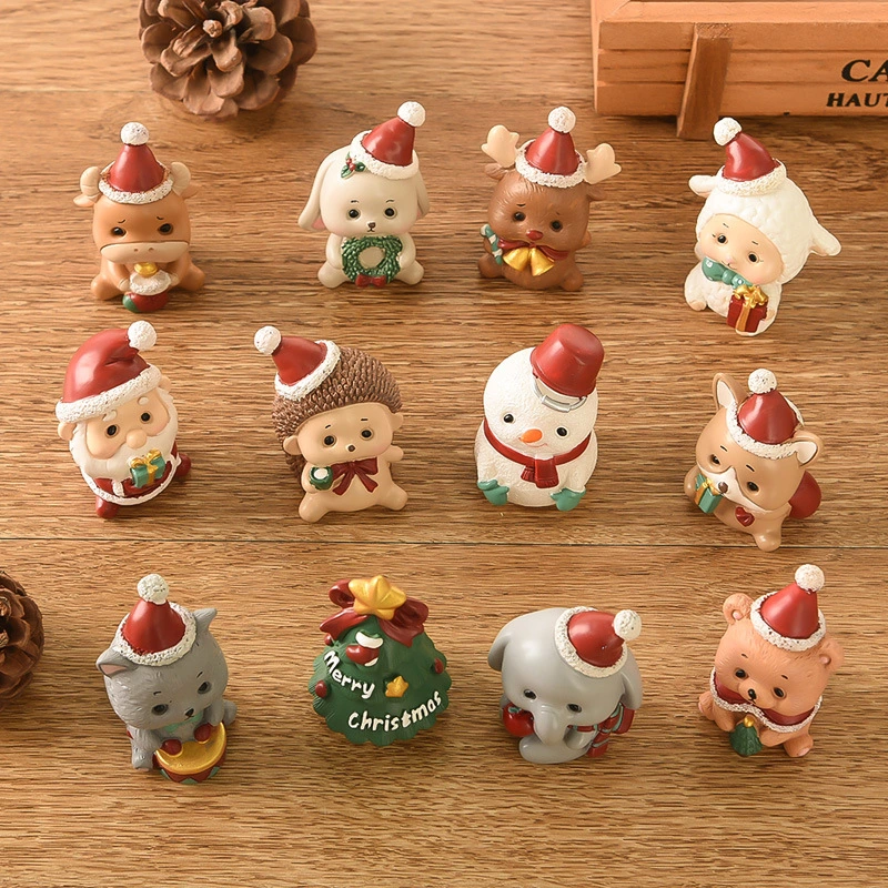 Cute Mini Christmas Ornaments Resin Miniature Christmas Decorations Animal Family Gifts