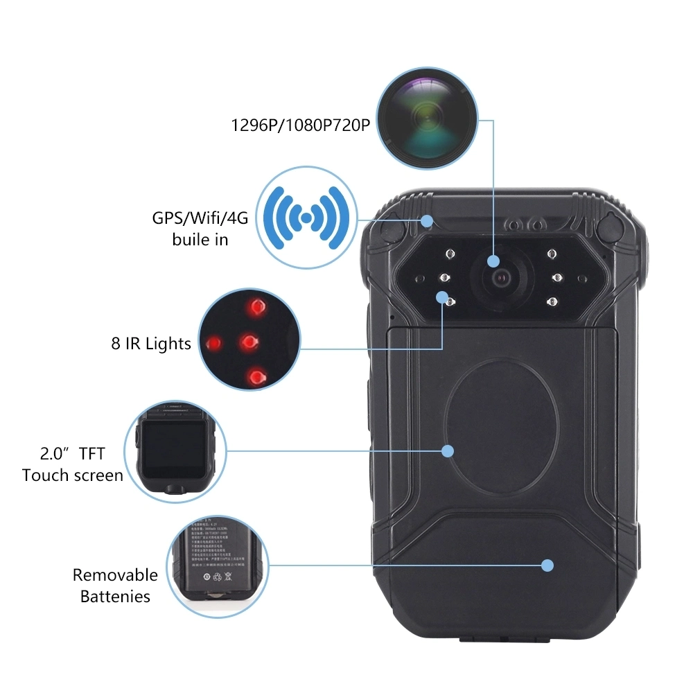 4G, 3G, WiFi GPS y Bluetooth Android con IP66 Waterprof Cámara corporal