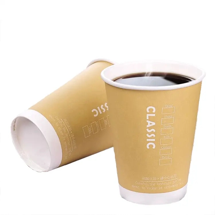 Factory Stock Disposable 12oz Kraft Double Wall Paper Coffee Cafe Cups