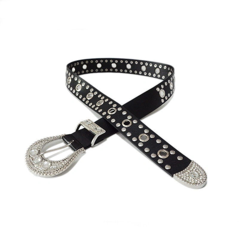 Western Women Retro Black Bling Bling Rhinestone Belt de moda Mujer