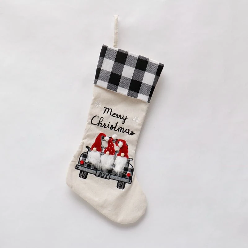 New Arrival Christmas Stocking with Printing Car Linen Christmas Candy Bag