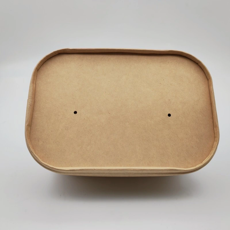 Qualidade elevada 500ml descartáveis Kraft Bowl Tira Almoço de papel descartável Recipiente Alimentar Brown Papel Kraft Bowl Salada de sopa de recipiente com tampa de papel para venda existente