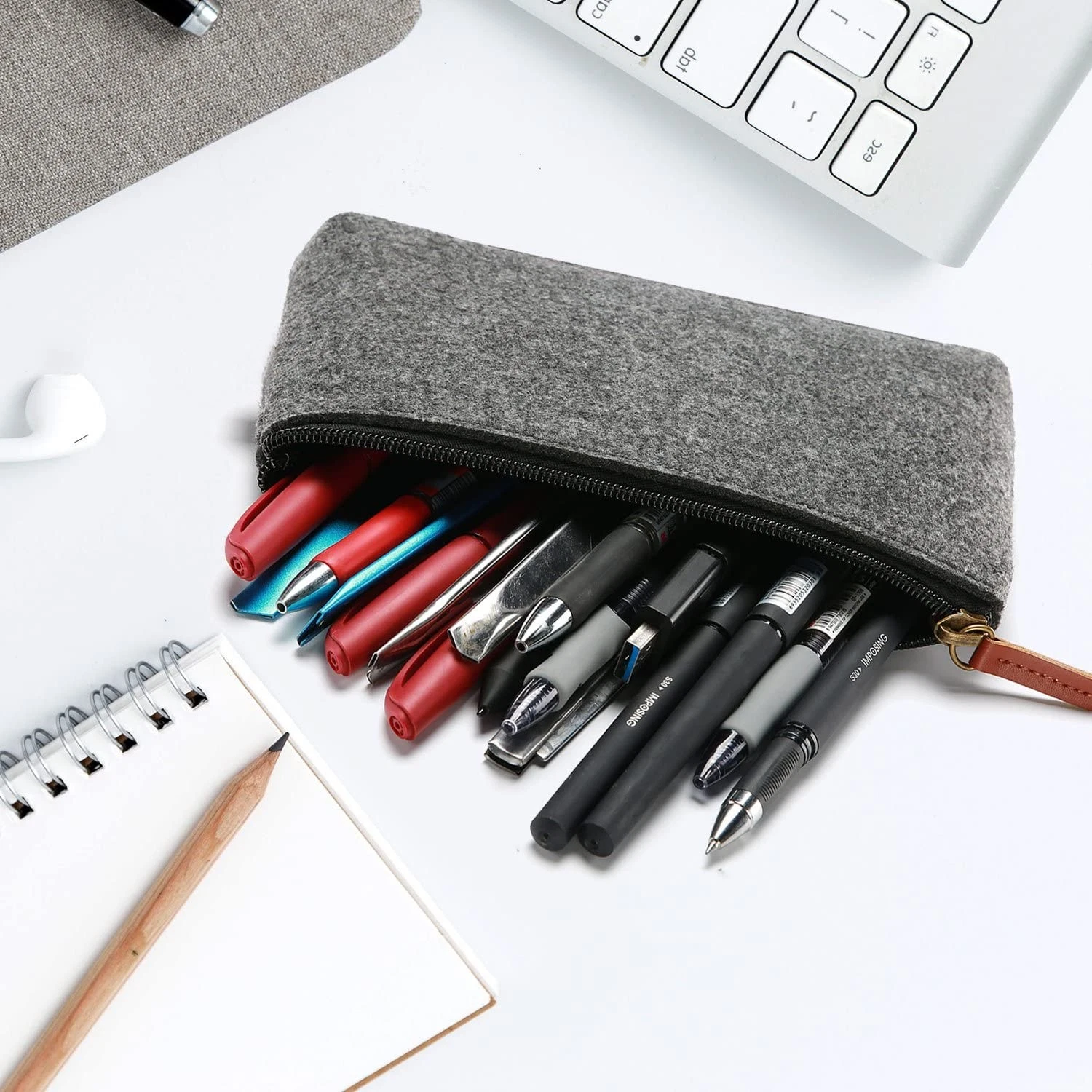 Large Capacity Pencil Pen Case Durable Felt Students Stationery Pouch Pencil Bag