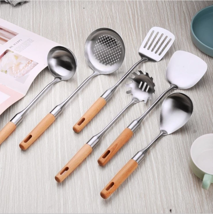 Wooden Handle Kitchen Cooking Tools Stainless Steel Kitchenware Set Cookware Tools