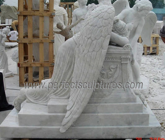 Cementerio de Mármol Blanco personalizado Estatua tallada Angel monumento cementerio escultura (SY-X1732)