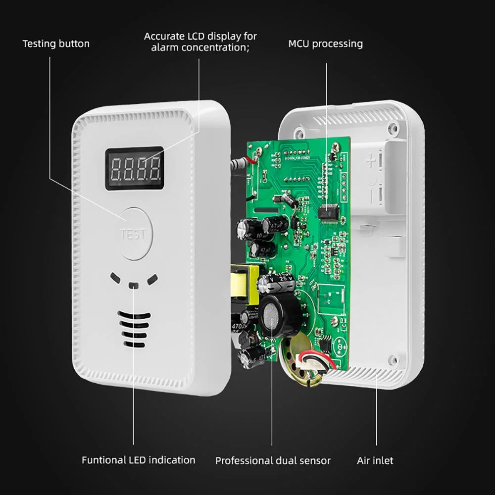 Portable Gas Detector Solenoid Valve 220V LCD Display Fire Alarm