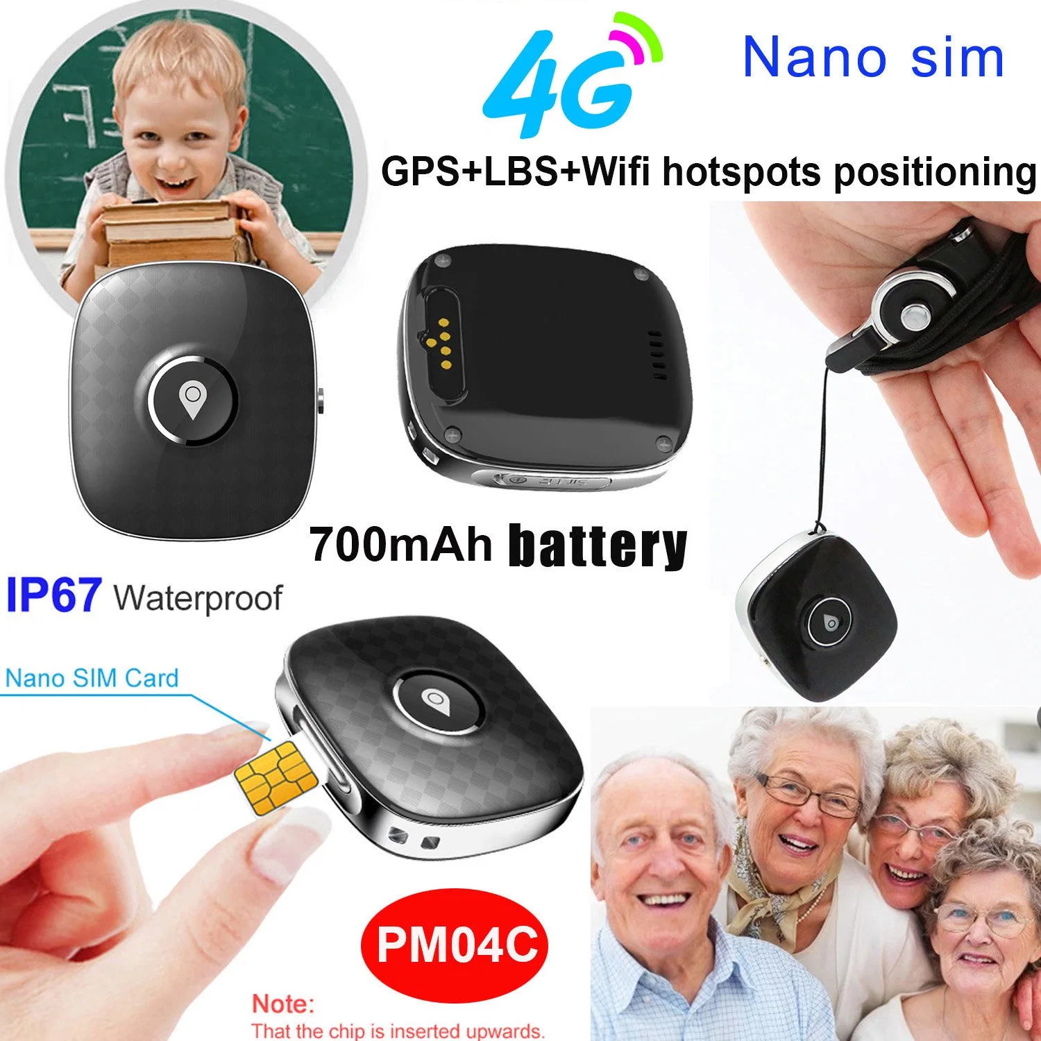 China Factory Mini Personal Tracker 4G GPS-Gerät mit langen Batterielebensdauer Wasserbeständigkeit IP67 Kostenlose APP-Lebensdauer PM04C