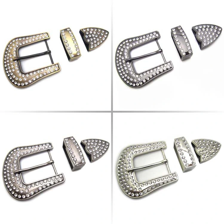 Western Style Rhinestone Metal Pin Belt Buckles Set for Belts 40 mm