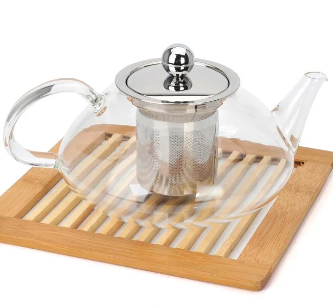 Elegent Transparent Glass Teapot with Stainless Steel Silter Krttle with Handle and Cover