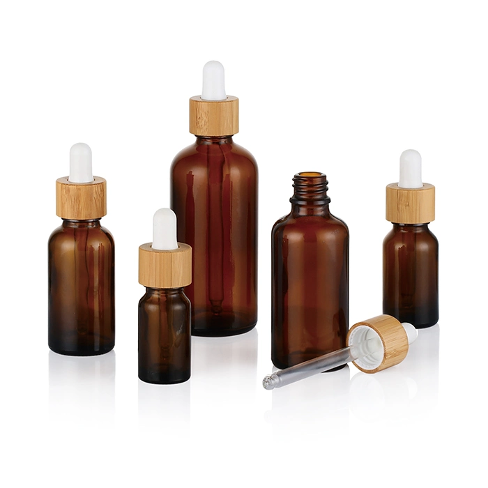 Ready to Ship Frosted Glass Dropper Bottle with Bamboo Collar for Essential Oil 30ml