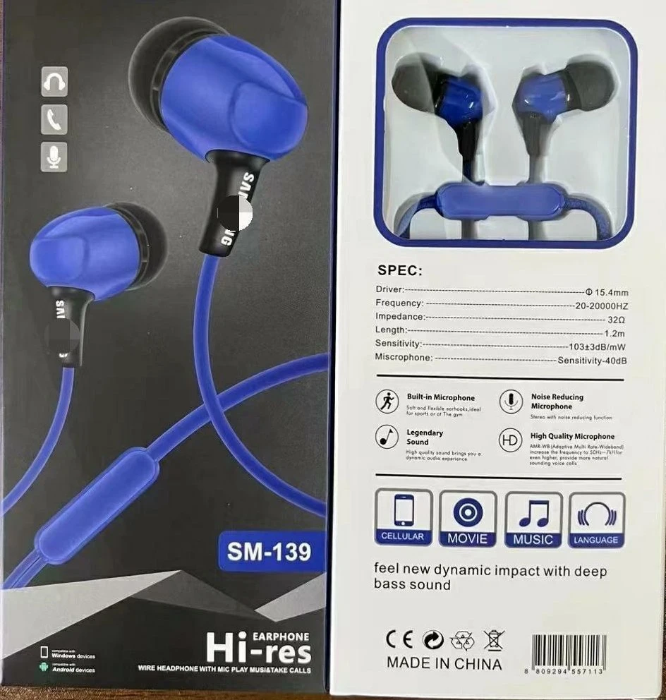 Sm-139 Bass Sound Wired Headset in-Ear Earphone 3.5 mm Sport Gaming Headphone for Computer Phone.