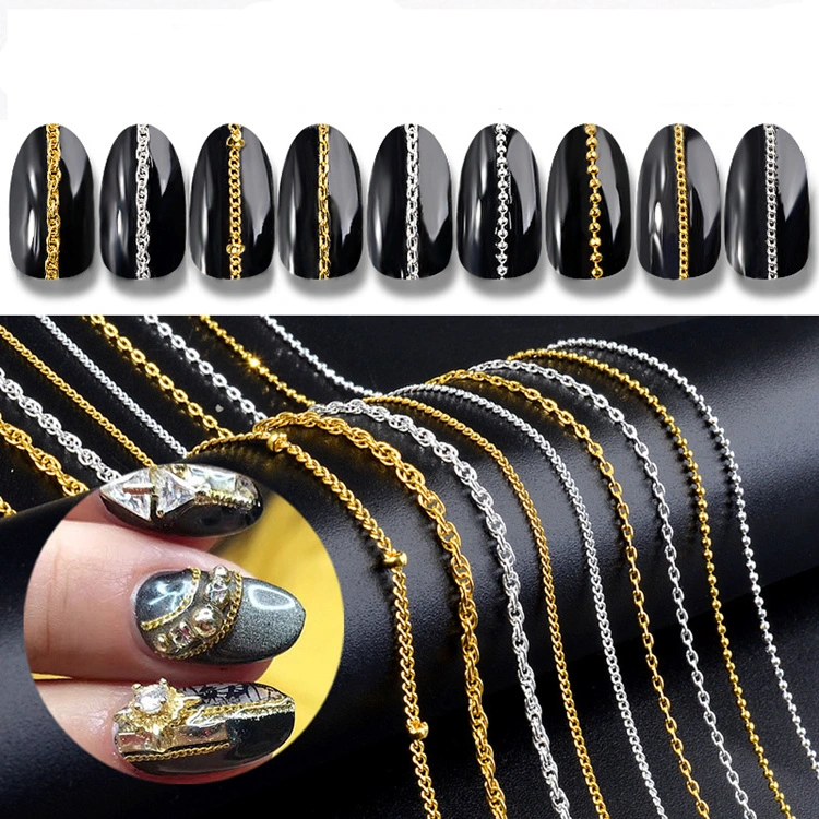 3D de la chaîne de manucure ongle coloré en alliage Accessoires Superfine Zipper chaîne métallique décorative d'ongles