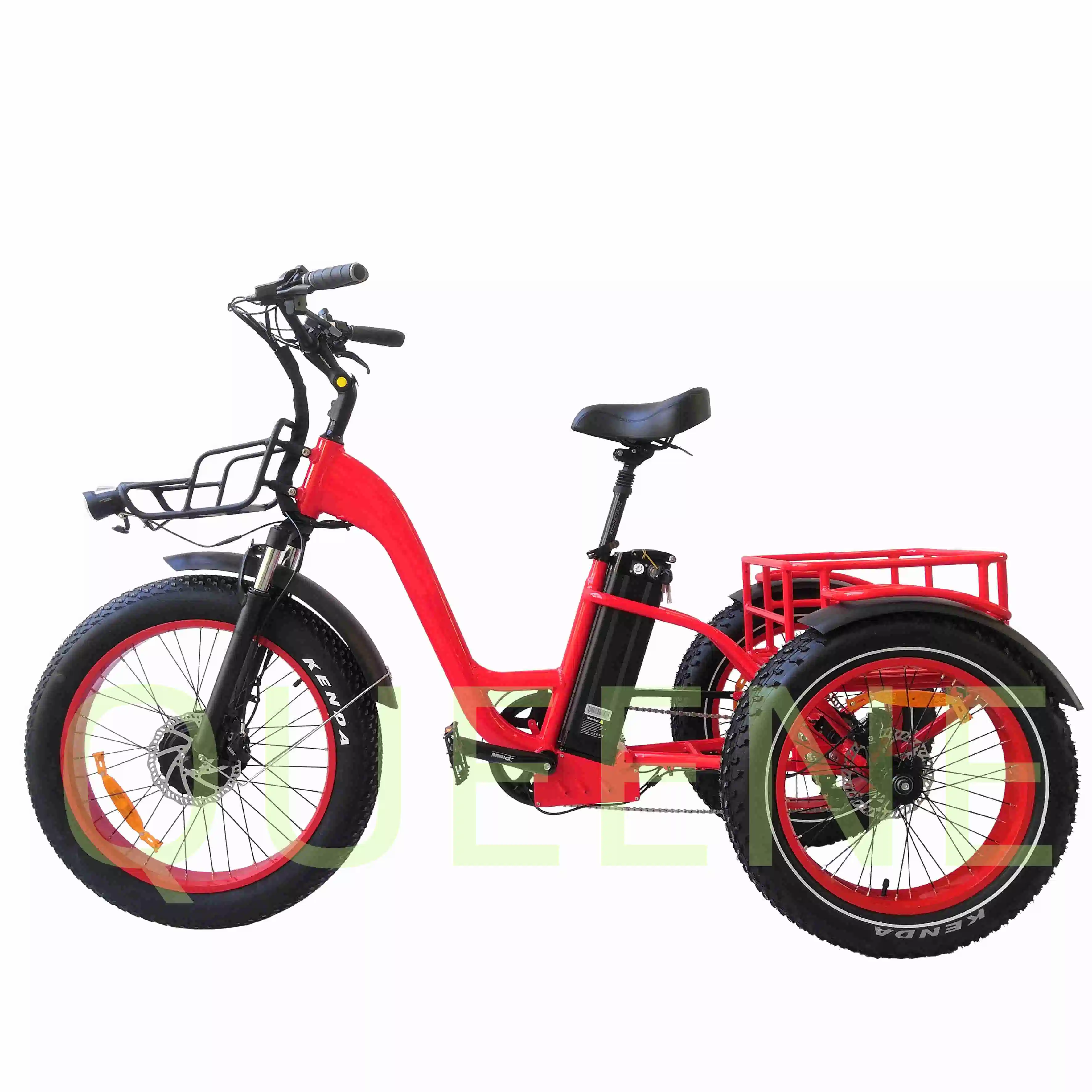 Queene/750W Powerful Bafang Front Motor Electric Tricycle 3 Wheels E Trike Cargo Bike Fat Tire Electric Trike