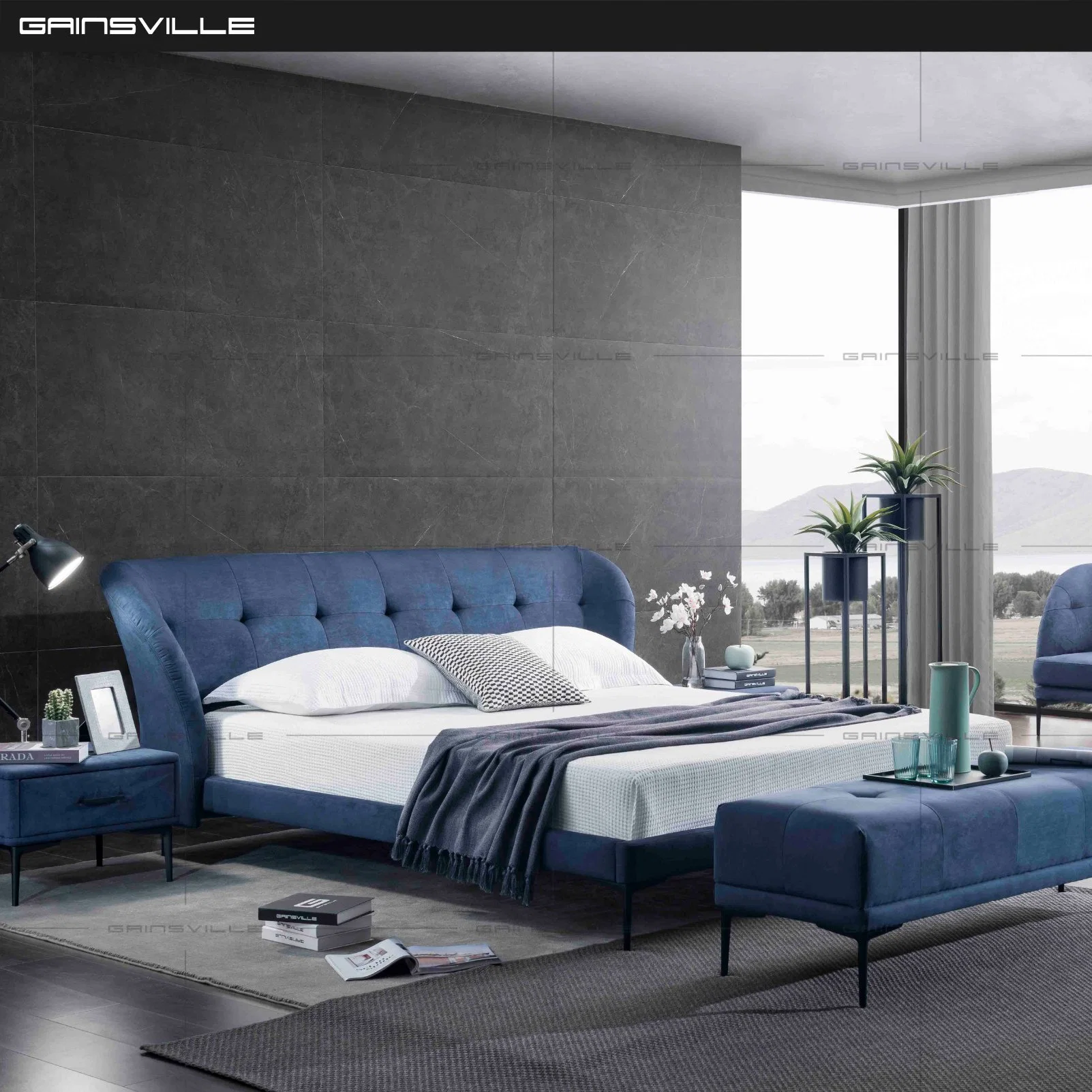 Мебель для дома Производитель Италия Бренд кровати Дизайн Спальня Кровать king-size с привитым ведущим кроватью