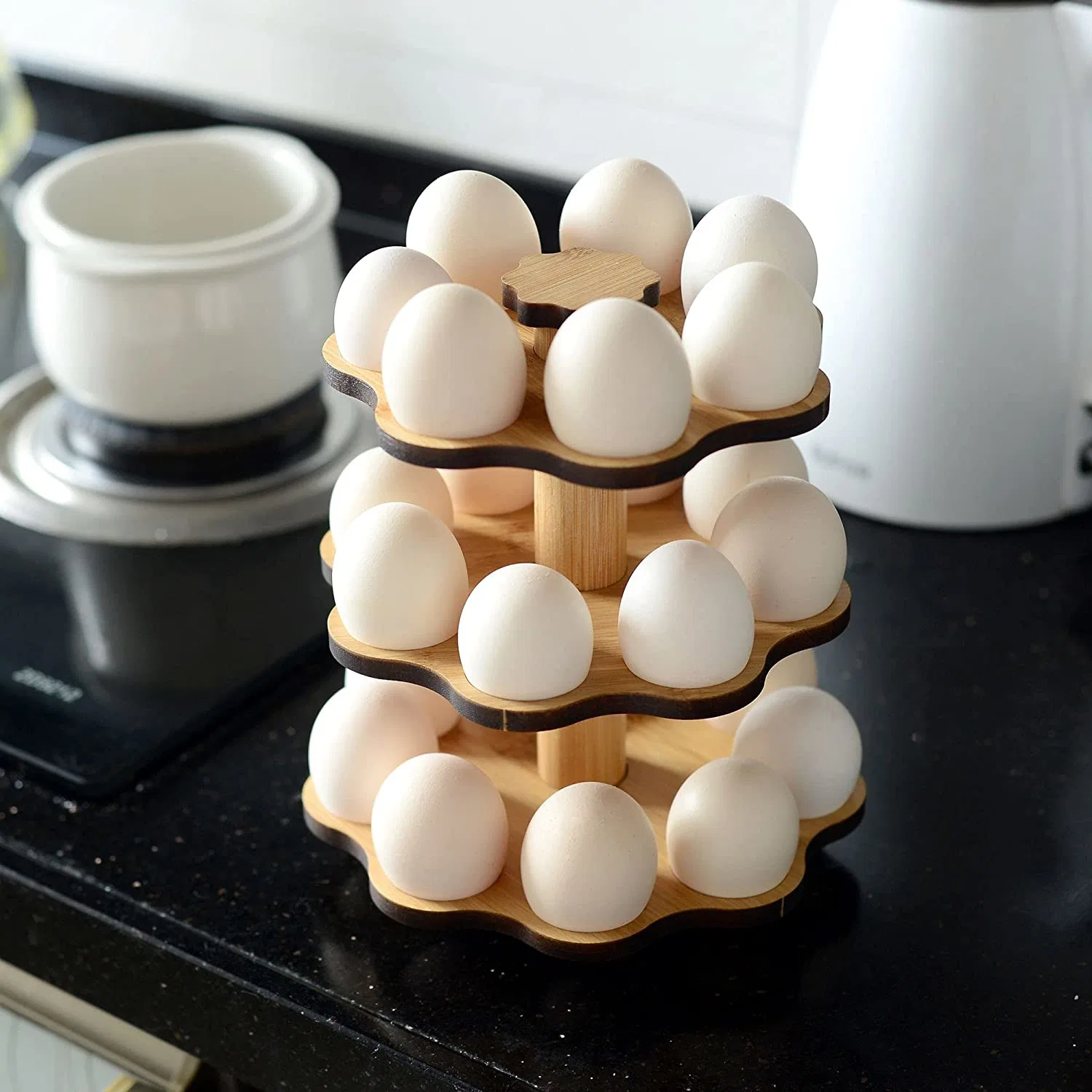 الولايات المتحدة. c. Unic Fresh Egg Holder Stontop - خشبي الخيزران البيض الرف تخزين لمنظم البيض الدجاج أو الموزع، 24 بيضة - البيض سهلة الحمل