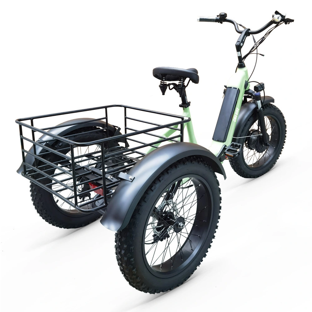 26 Inch Foldable Electric Trike Fat Tire 3 Wheel Electric Tricycle Three Wheels Adult Cargo Electric Bike with Basket