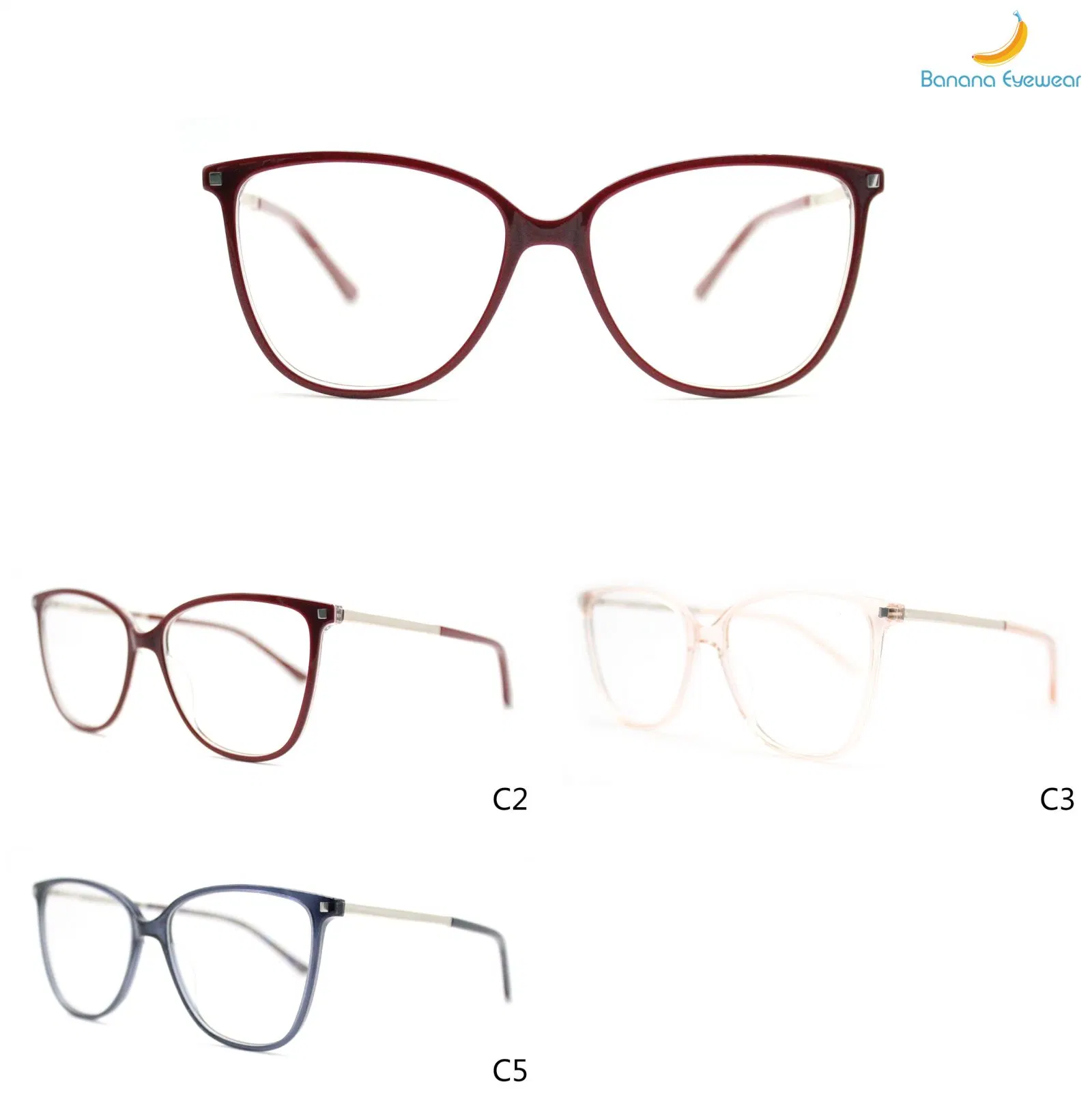 Ladys Acetate Anti-Blue Light Frame Optical Frames with Metal Temples