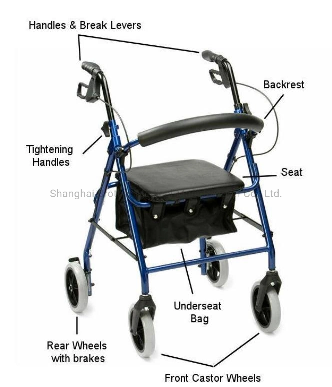 Manual Rehabilitation Walking Rollator with Arm Rest with Soft Seat