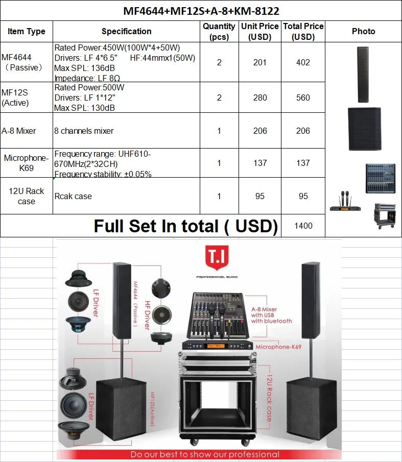 Mf4644 Single 6.5 Inch Powered Passive Column Speakers Active 12'' Subwoofer