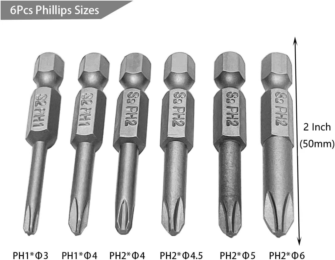 10PCS Magnetic Screwdriver Bit Sets 1/4 Inch Hex Shank Flat Slotted Phillips Cross Head Screw Driver S2 Steel Drive Drill Bits for Electric Screwdrivers