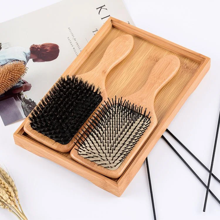 Eco-Friendly Packaging Wood Cushion Massage Brush Custom Paddle Bamboo Hair Brush