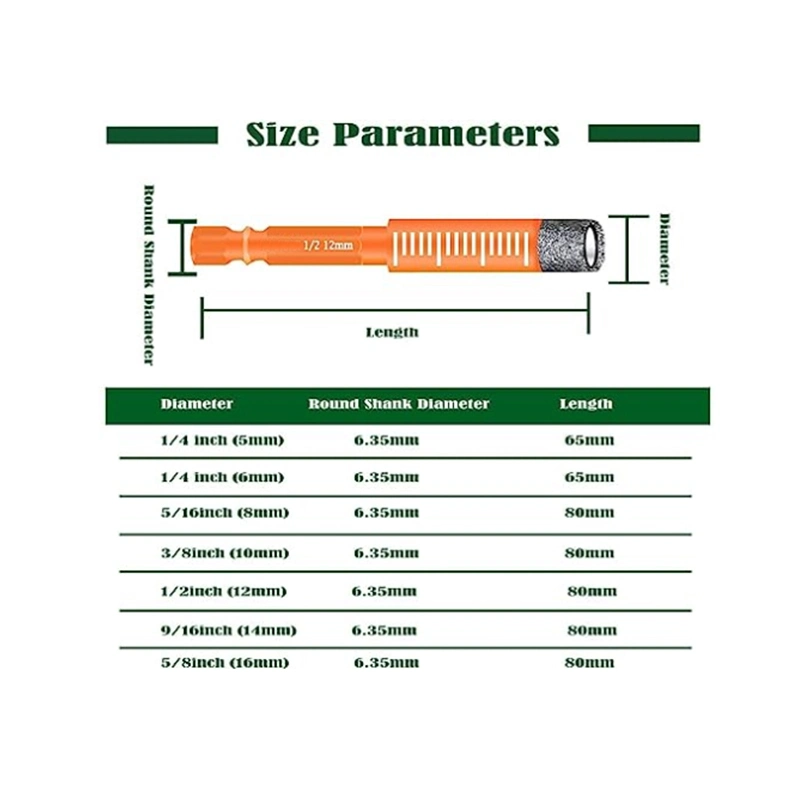 Laranja Haste Sextavada 3/16 Lavagem a broca de diamante pouco definida, 10 PCS 5mm Diamond Core Broca com frasco de armazenamento de granito e mármore cerâmico em mosaico
