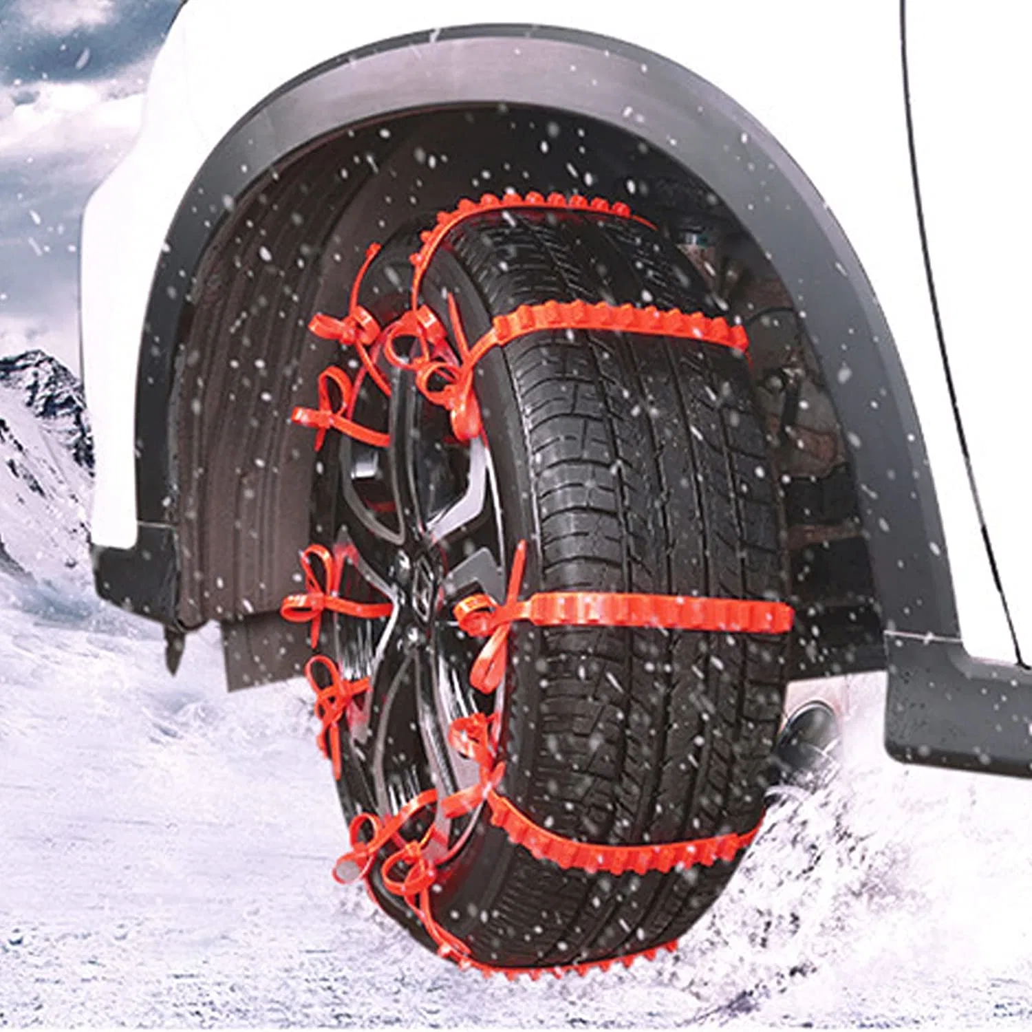 Snow Chains Pack of 10 Universal Snow Chains Reusable Snow Chains for Car Adjustable Non-Slip Tyre Chains Non-Slip Cable Ties for Ice Snow Mud Road