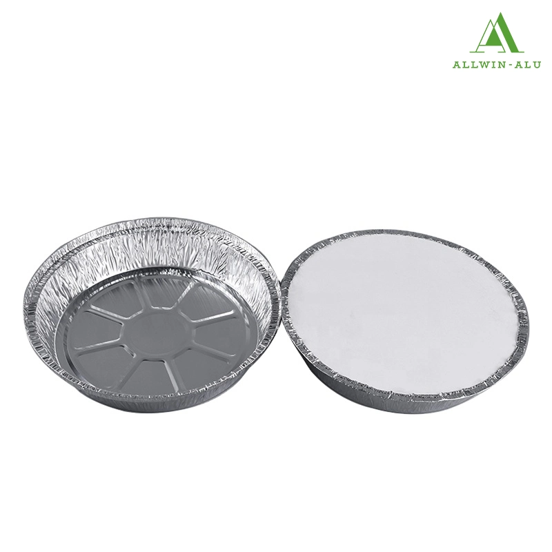 Desechables envases de alimentos de la lámina de aluminio redondo de 9" de alimentos bandejas para hornear pan/contenedor de papel de aluminio con tapas