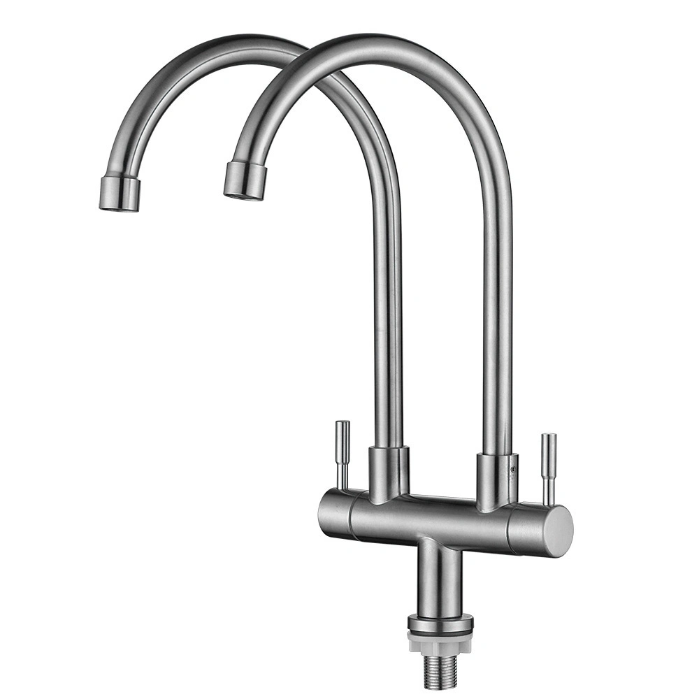 304 Stainless Steel Twin Double Wall Mounted Tap Sink Tap Water Tap with Filter