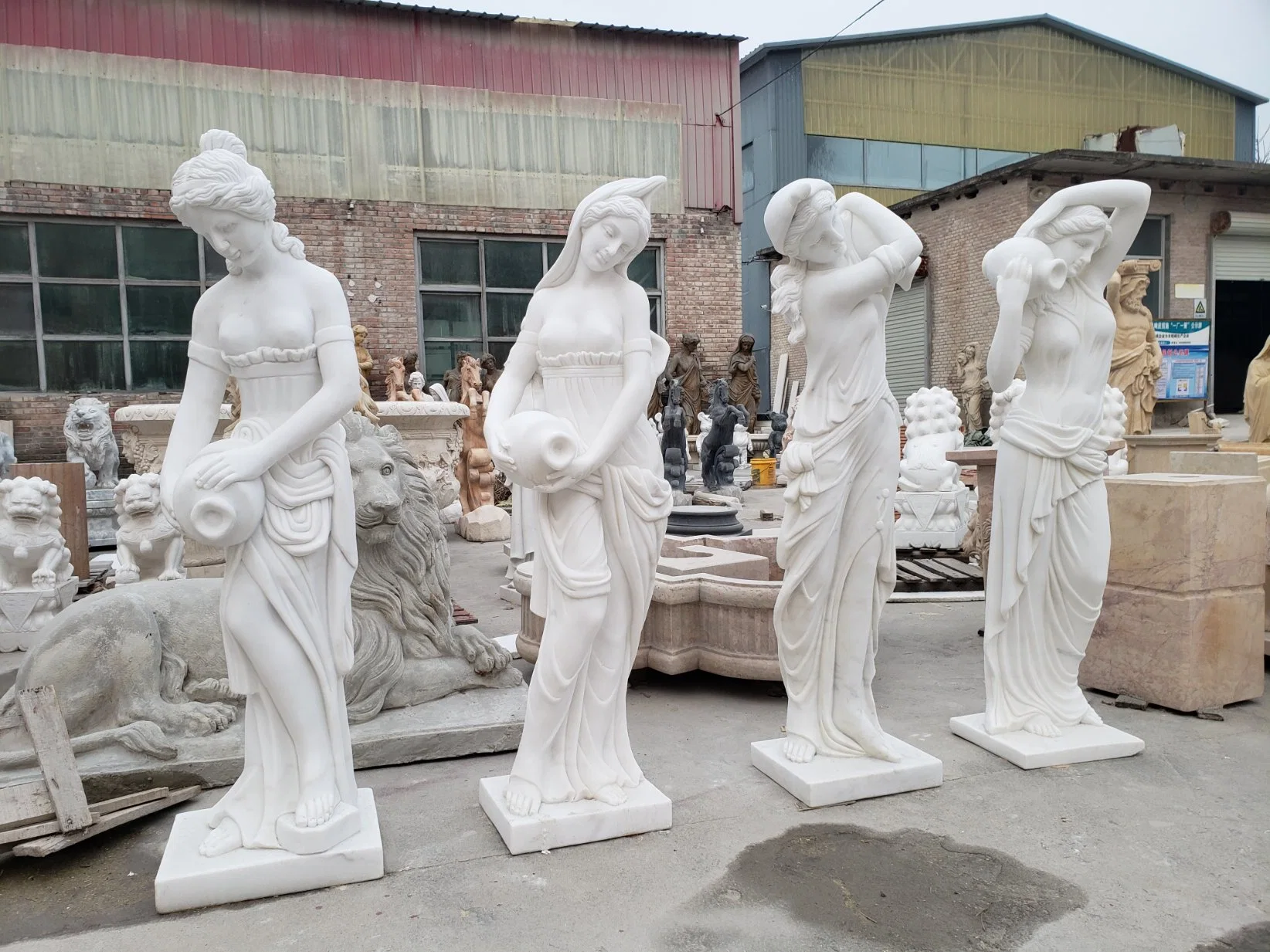 Various Style Kettle Woman Display Marble Figure Statue Stone Sculpture (SYMS-208)