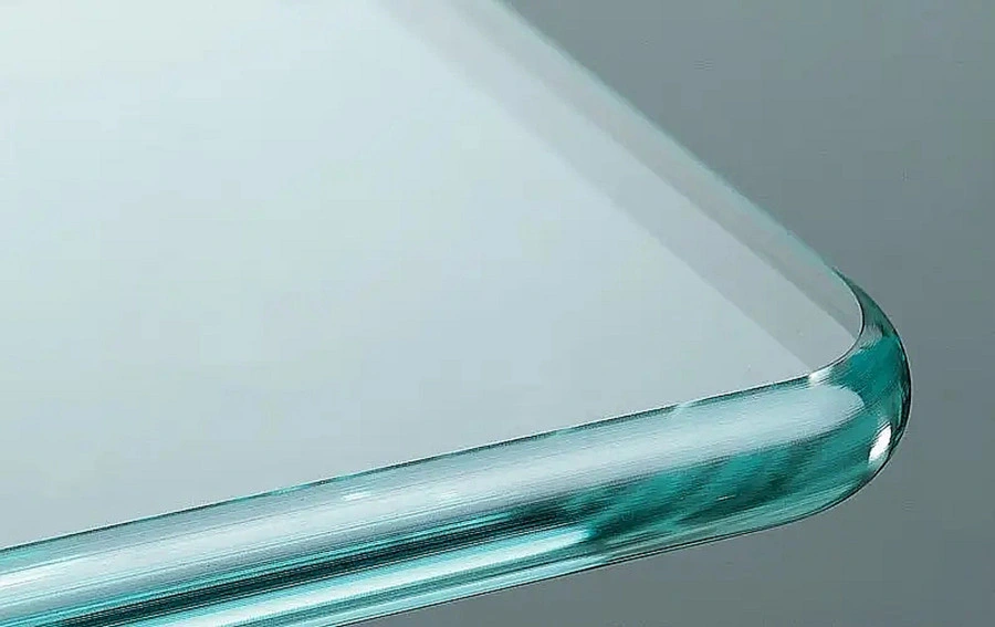 Verre trempé de sécurité laminé personnalisé de 3 mm, 4 mm, 5 mm, 6 mm, 8 mm, 10 mm, 12 mm transparent pour dessus de table de bureau, porte de salle d'exposition avec bord arrondi et bord crayon.