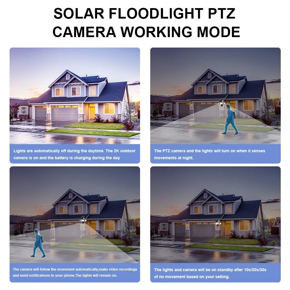 4MP 1500lm projecteur solaire double lentille de couleur de la sécurité de vision nocturne caméra PTZ de plein air l'appui mouvement humain l'alignement automatique