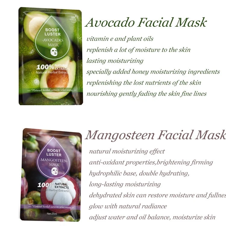 Wholesale/Supplier Avocado Sheet Anti-Wrinkle Skincare 6 Flavors Masks Moisturizing Facial Mask for Dry Skin