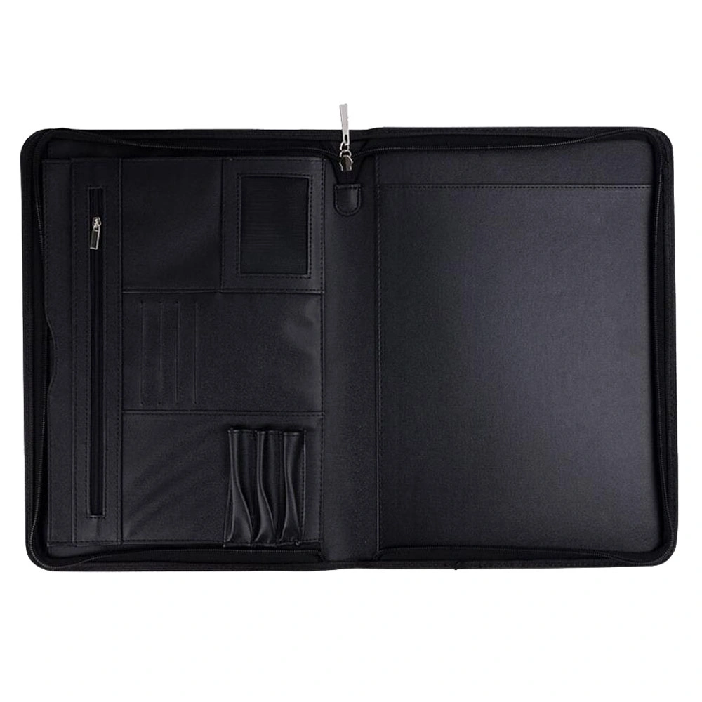 A4 PU Leather Zippered Business Document Organizer with Tablet Holder